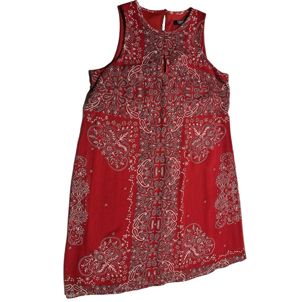 Chaps Red Paisley Dress Women’s Size 4 Swing Shift Sleeveless Knee Length Boho